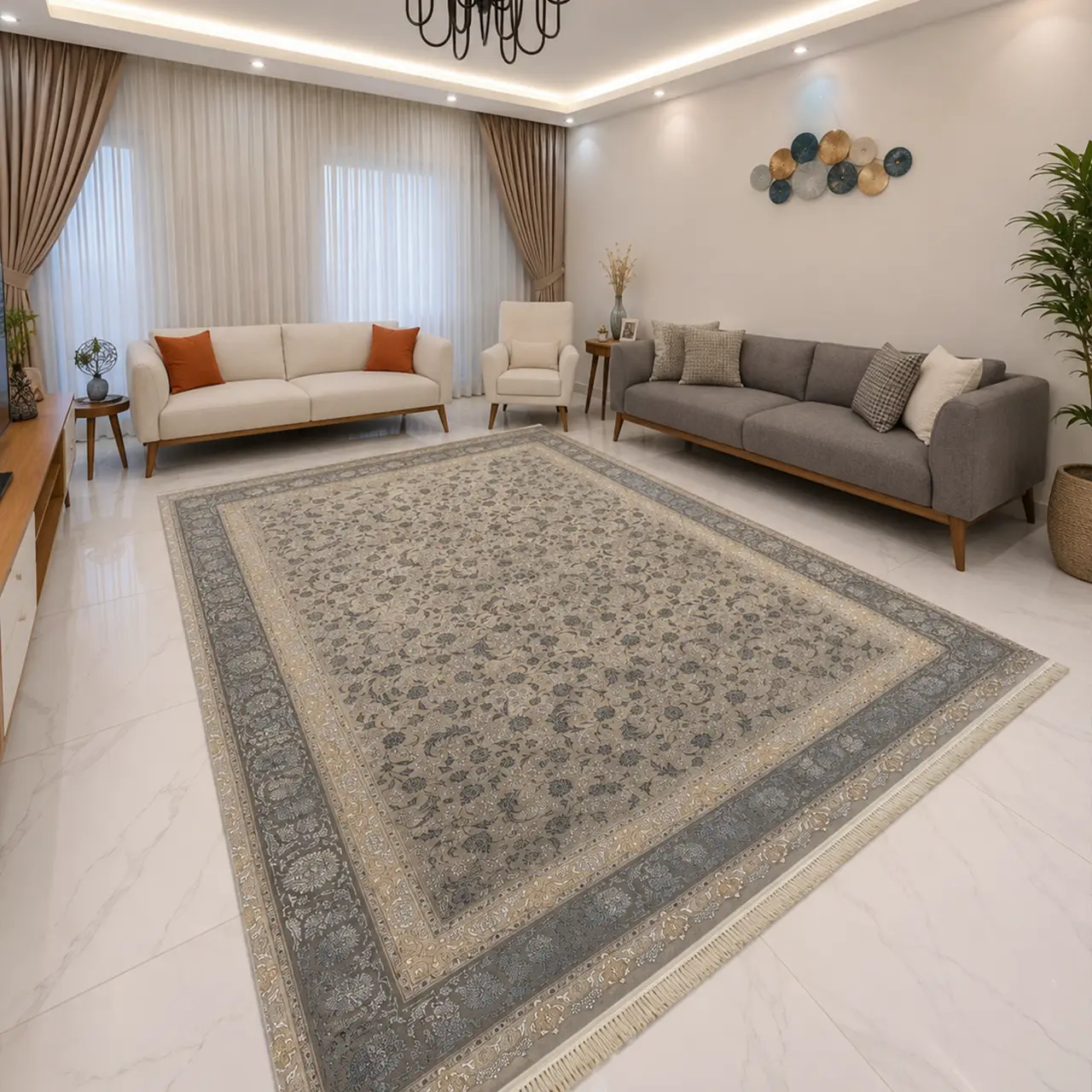 فرش 12 متری 700 شانه تندیس شارلوت بژ طوسی 201 V