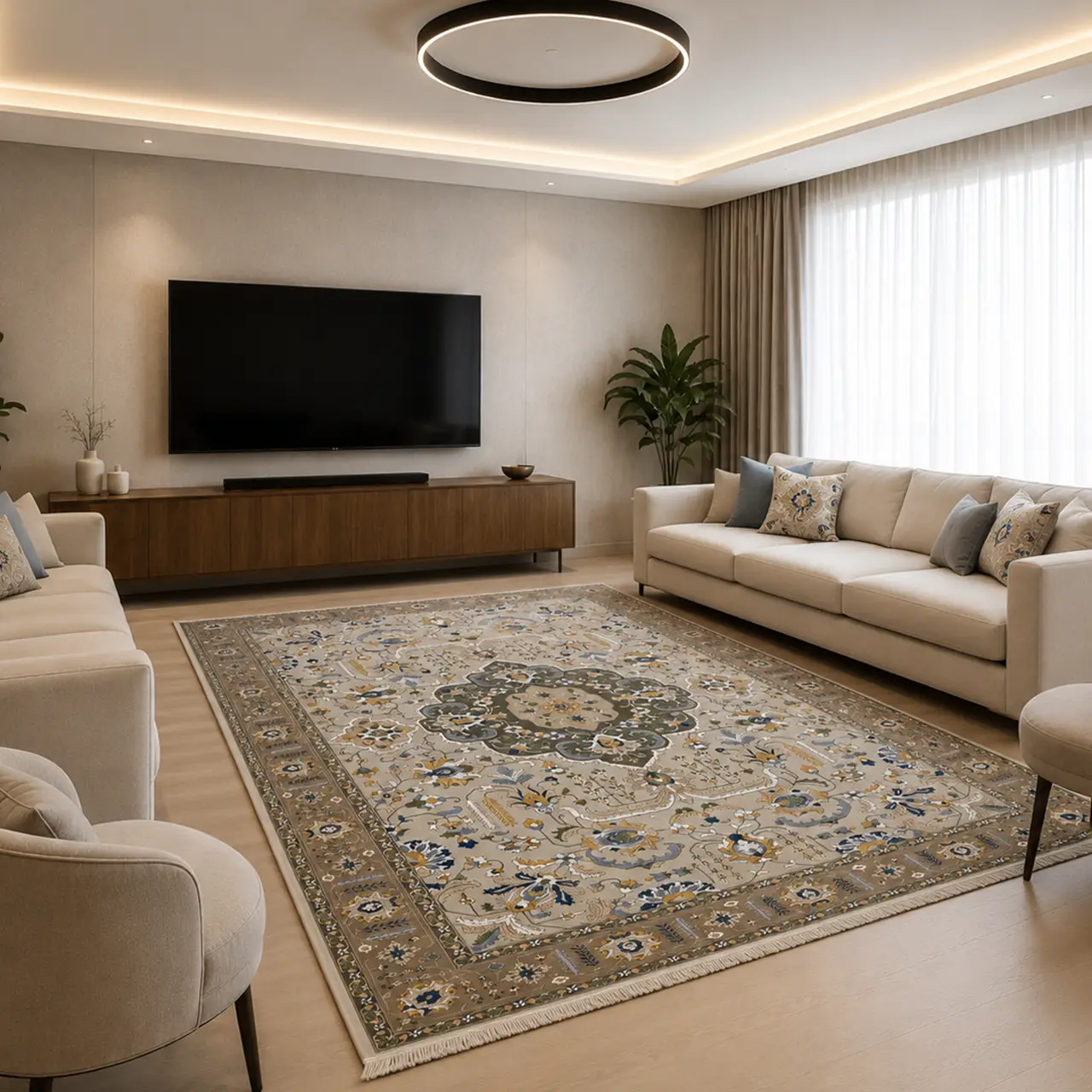 فرش 6 متری700 شانه کرم طوسی 75012