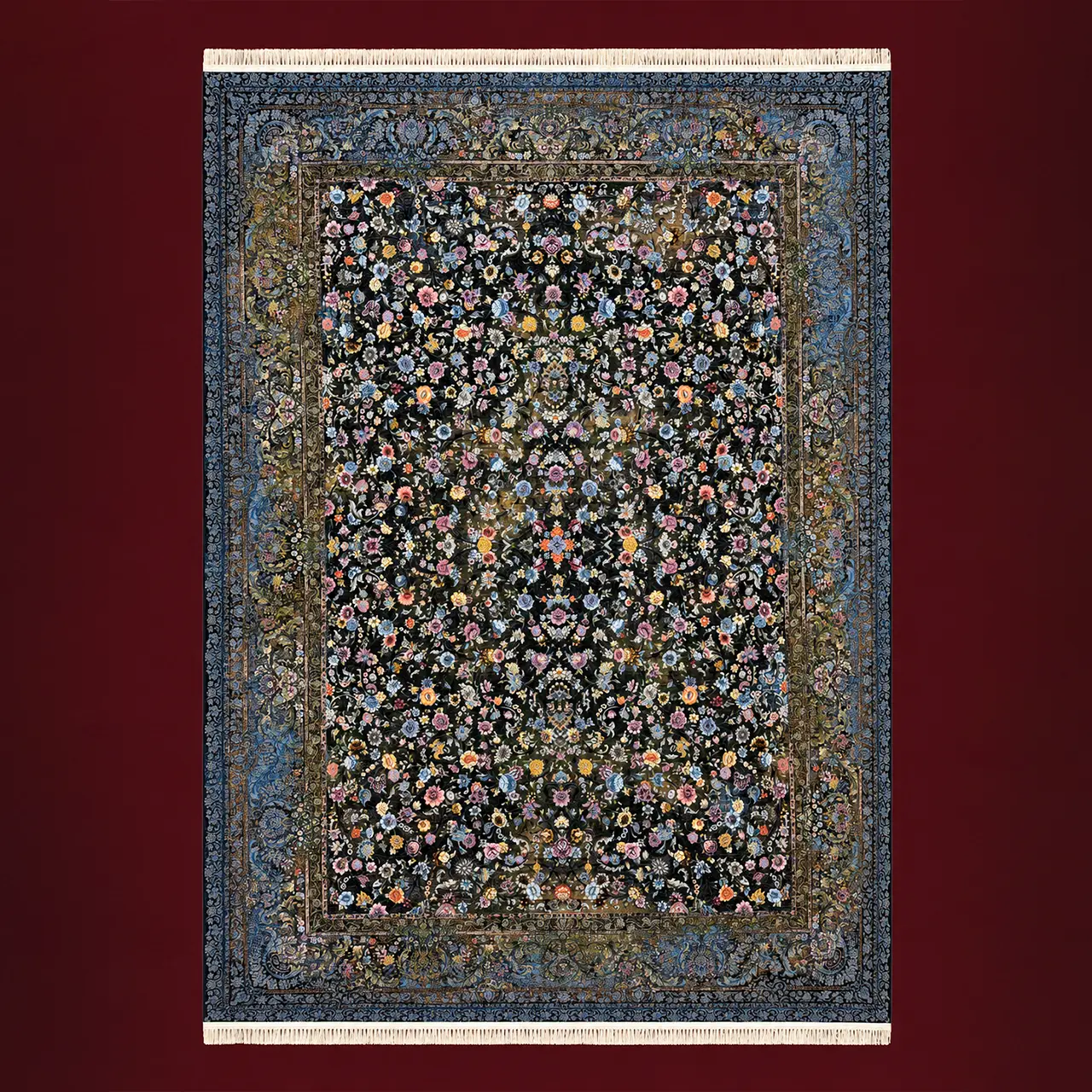 فرش 9 متری 1200 شانه اکرولیک رنسانس سرمه ای