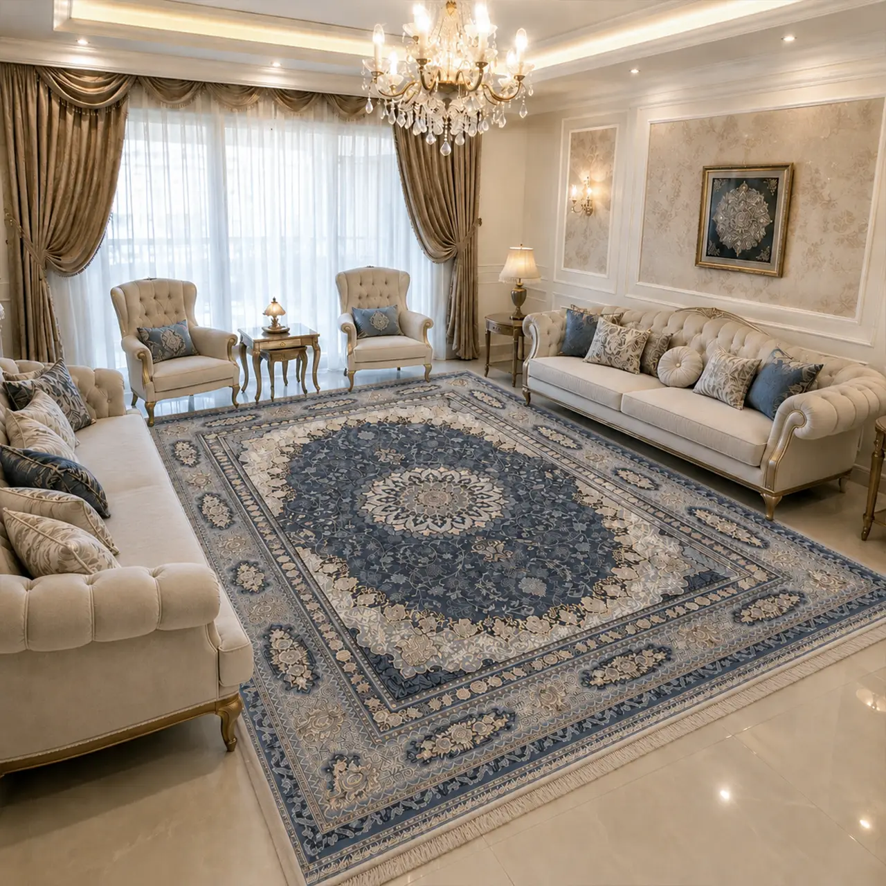 فرش 12 متری 700 شانه تبسم  1551 دلفینی