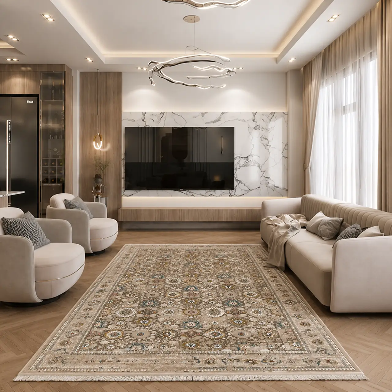 فرش 6 متری 1200 شانه گردوئی سفید 4537