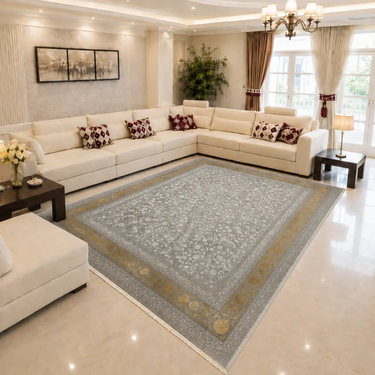 فرش 12 متری 700 شانه تندیس شارلوت طلائی طوسی 207 V